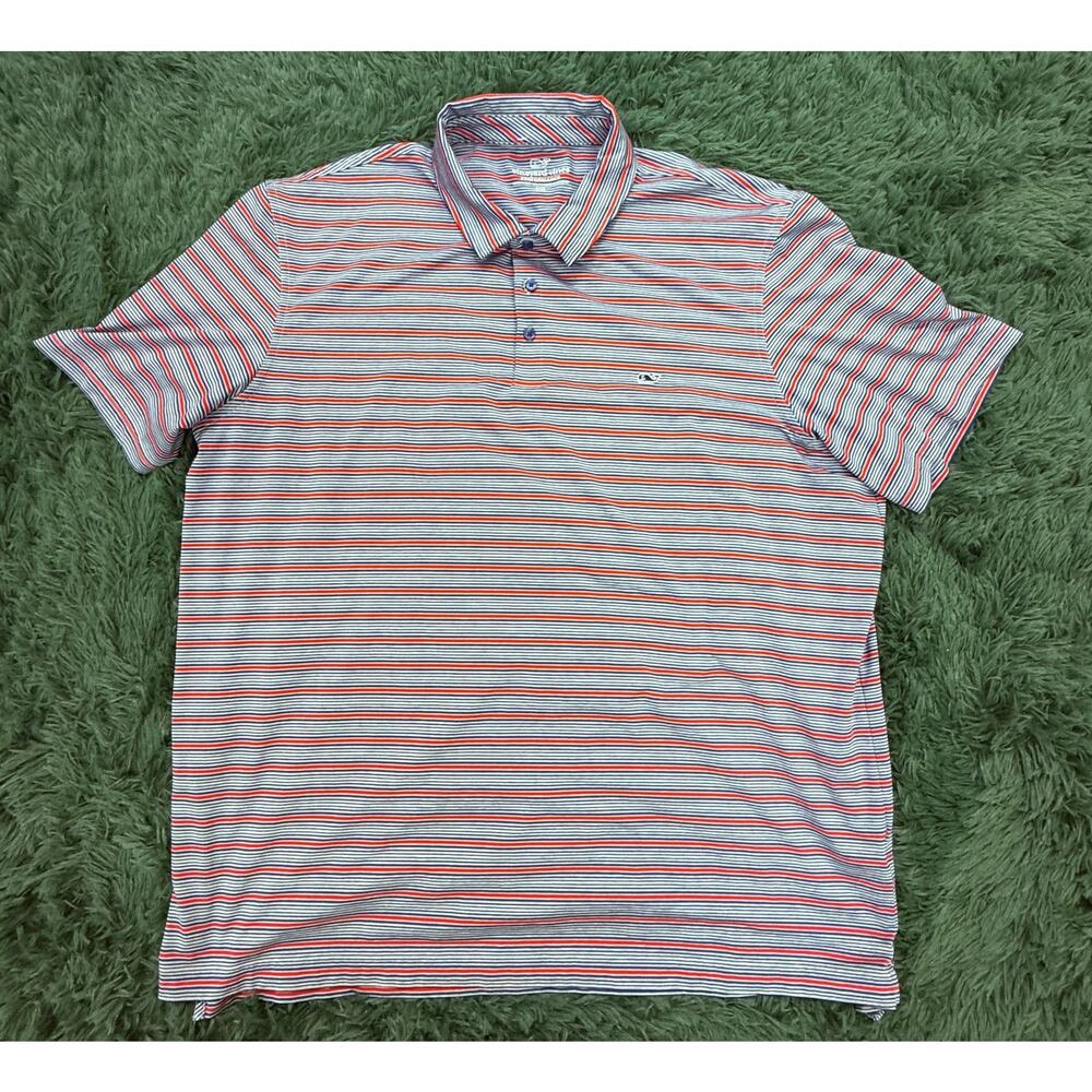 Vineyard Vines Men's 2XL Performance Polo Shirt Striped Red Blue White Whale